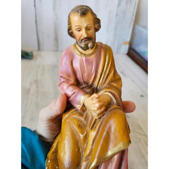 Chalkware Joseph Shepherd nativity village large Xmas decor - Picture 8 of 9